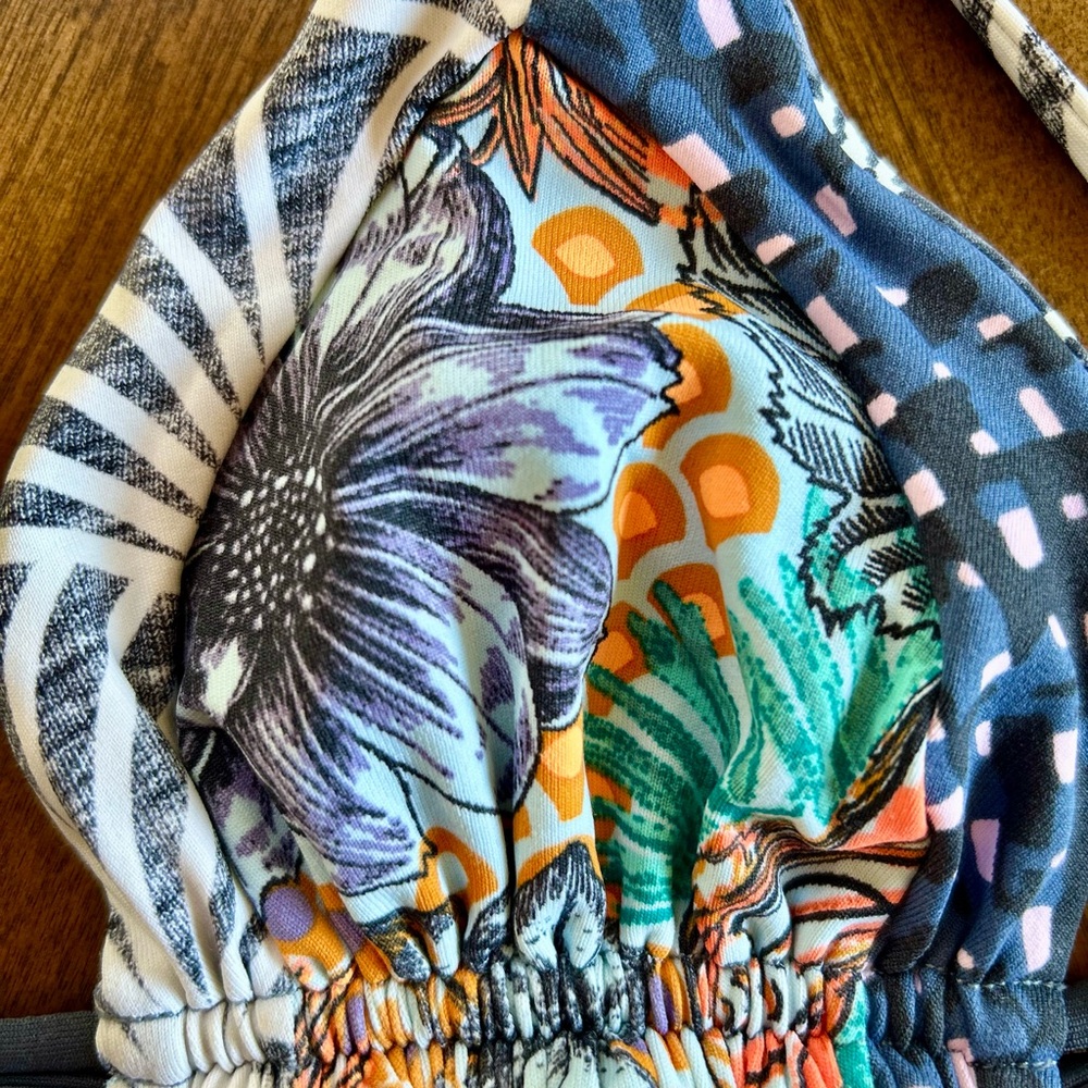 Maaji Blue and Orange Bikini with Floral Geometric Design